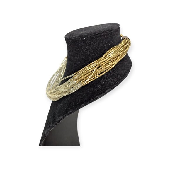 Tasha Gold & Silver Tone Seed Beads Multi Strand Necklace w/Lobster Claw Clasp - Picture 4 of 10
